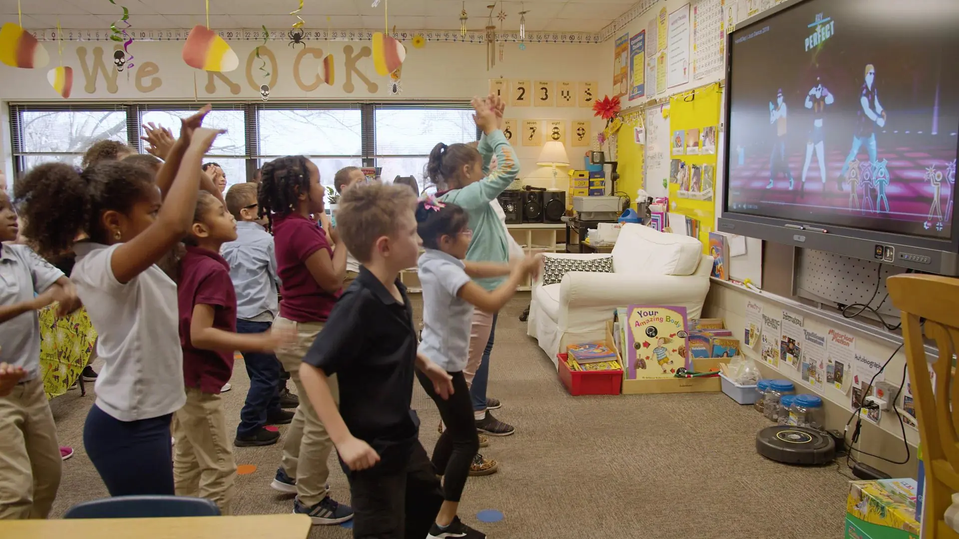Diagram showing attention restoration through movement-based classroom games like Four Corners