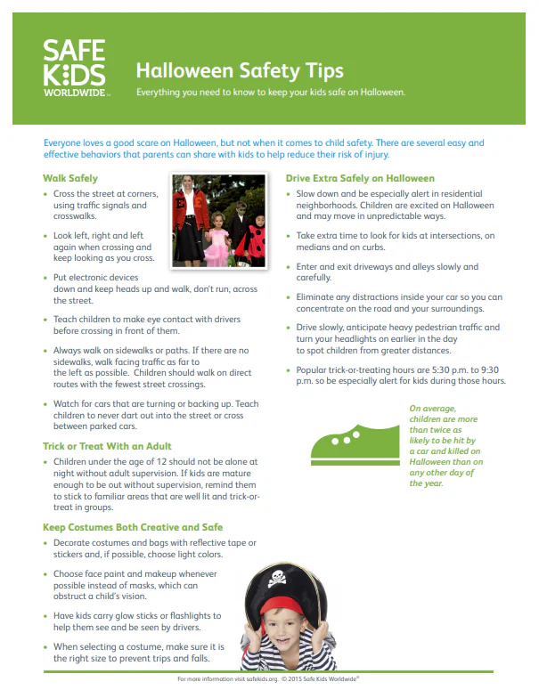 Toddler in snug-fitting Halloween costume with reflective tape for nighttime safety